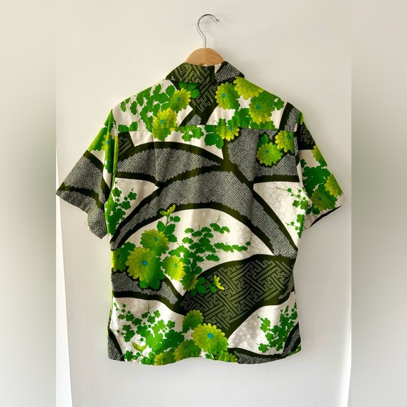 VINTAGE 1960s–70s Green Floral Hawaiian Shirt – 100% Cotton – Size Small - Picture 4 of 5